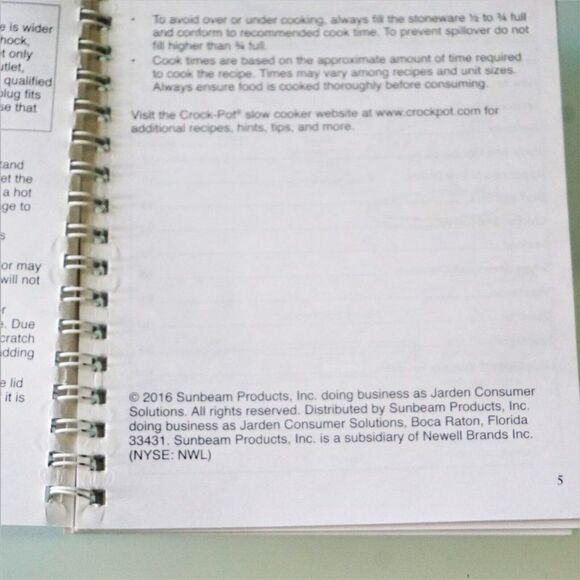 Crockpot Cookbook And Owners Manual SUNBEAM 2016 - Picture 3 of 7